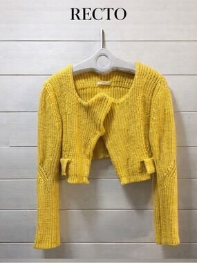 RECTO Yellow Curved-Neck Chunky Cardigan – Size L